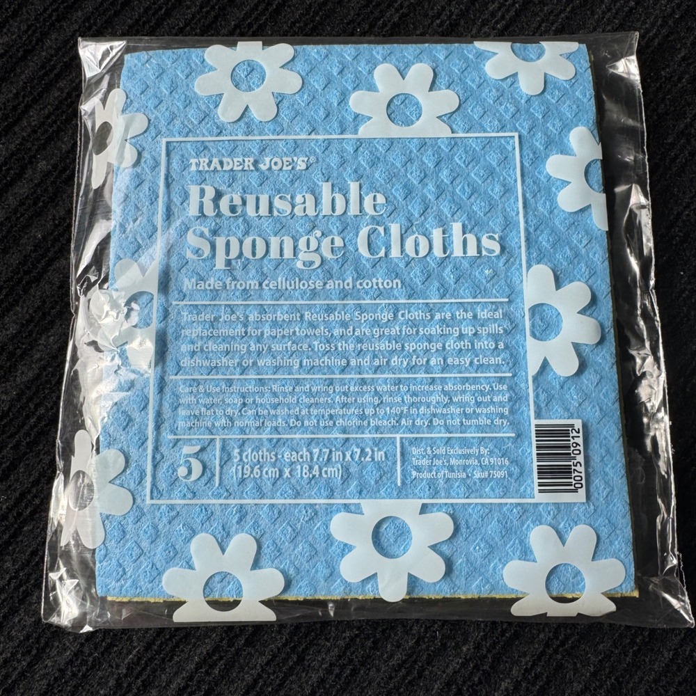 Trader Joe's Reusable Sponge Cloths 4‎ Pack Cellulose Cotton Multi Color 75091